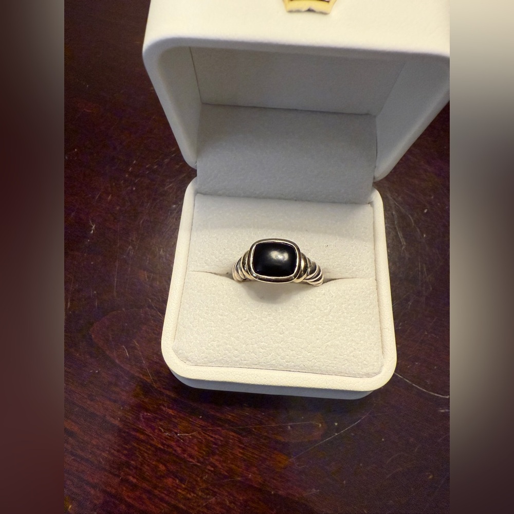 Elegant David Yurman Black Onyx Silver and Gold Ring